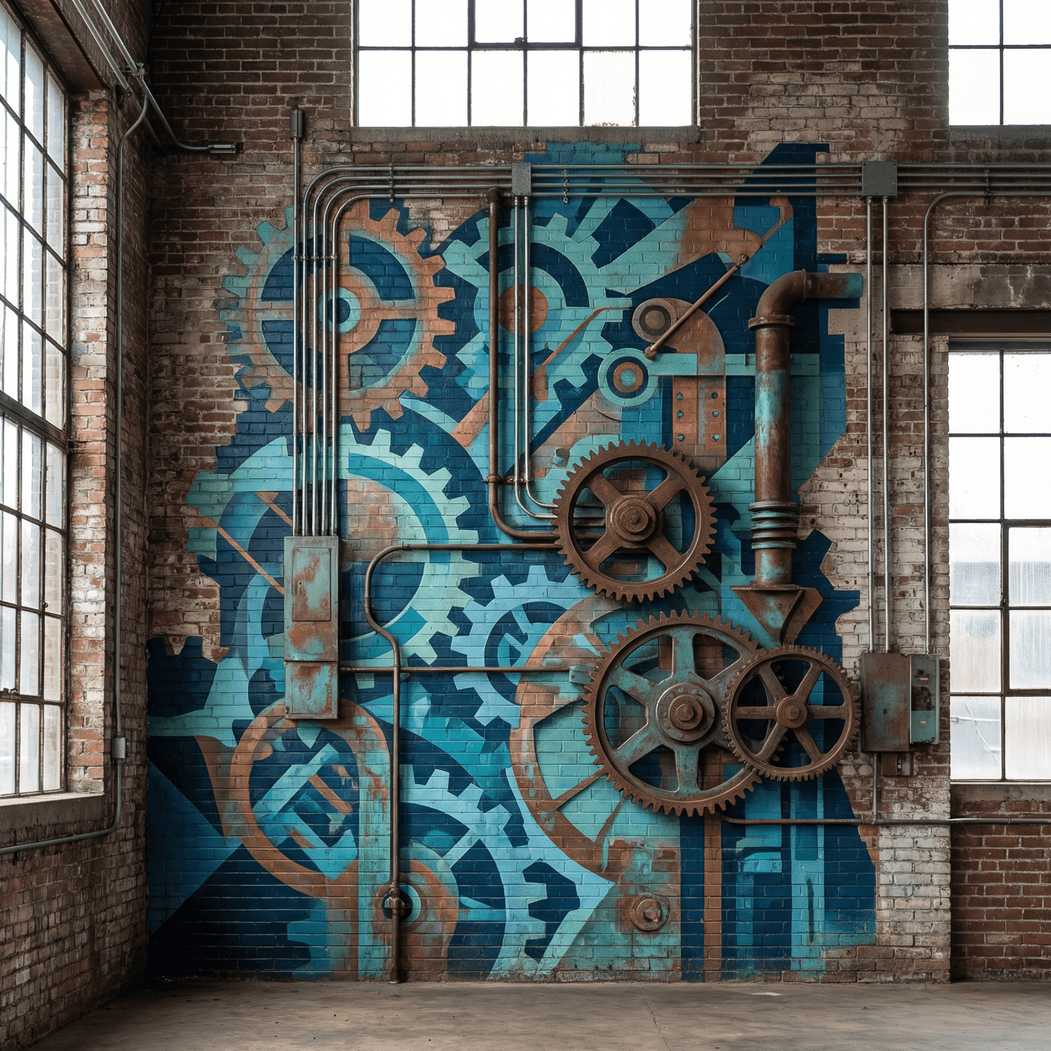 施工後の歯車モチーフ壁画